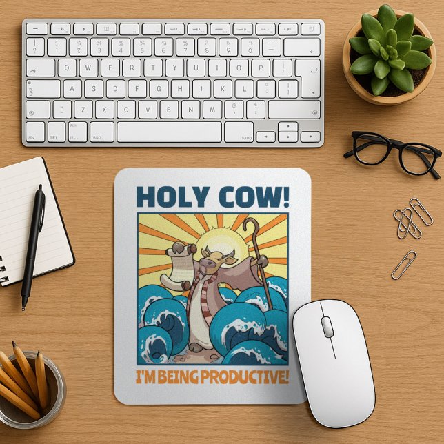 Funny Cow Holy Cow! I'm Being Productive! Cartoon Mouse Mat (Creator Uploaded)