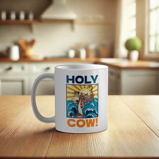 Funny Cow Holy Cow! Visual Pun Animal Cartoon Coffee Mug (Creator Uploaded)