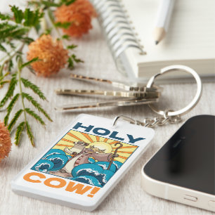 Funny Cow Holy Cow! Visual Pun Animal Cartoon Key Ring