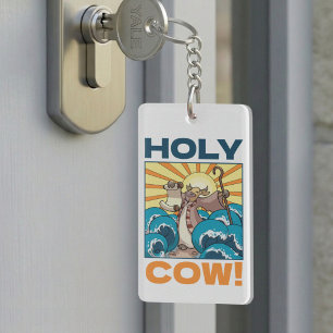 Funny Cow Holy Cow! Visual Pun Animal Cartoon Key Ring