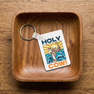 Funny Cow Holy Cow! Visual Pun Animal Cartoon Key Ring