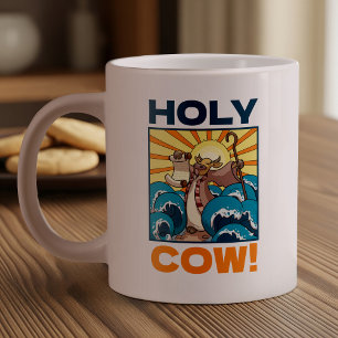 Funny Cow Holy Cow! Visual Pun Animal Cartoon Large Coffee Mug