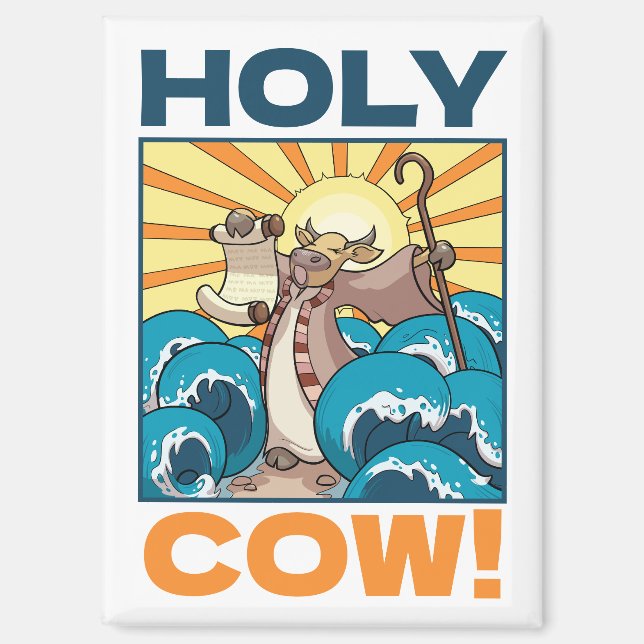 Funny Cow Holy Cow! Visual Pun Animal Cartoon Magnet (Front)