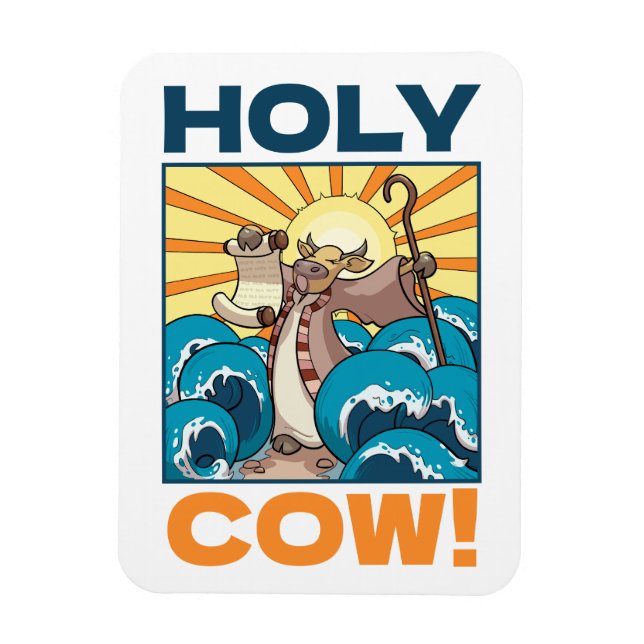 Funny Cow Holy Cow! Visual Pun Animal Cartoon Magnet (Vertical)