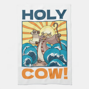 Funny Cow Holy Cow! Visual Pun Animal Cartoon Tea Towel