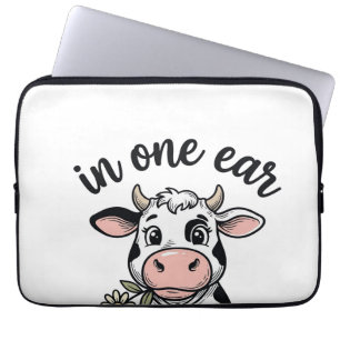 Funny Cow In One Ear Out The Udder Shirt Design_1 Laptop Sleeve