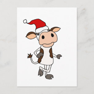 Funny Cow in Santa Hat Christmas Cartoon Postcard