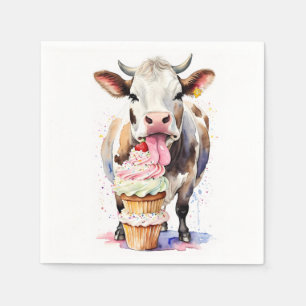 Funny Cow Licking Cupcakes For Cow Lovers Napkin