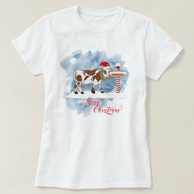 Funny Cow Lovers Christmas North Pole T-Shirt (Design Front)