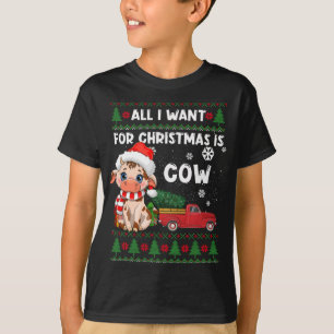 Funny Cow lovers Cute Cow Santa Hat Ugly Christmas T-Shirt