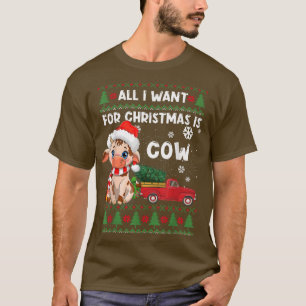 Funny Cow lovers Cute Cow Santa Hat Ugly Christmas T-Shirt