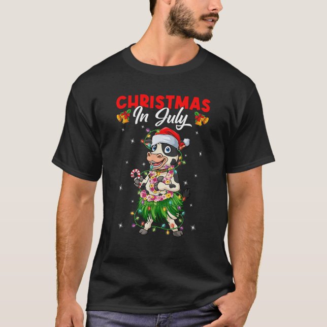 Funny Cow Lovers Hawaiian Christmas In July Summer T-Shirt (Front)