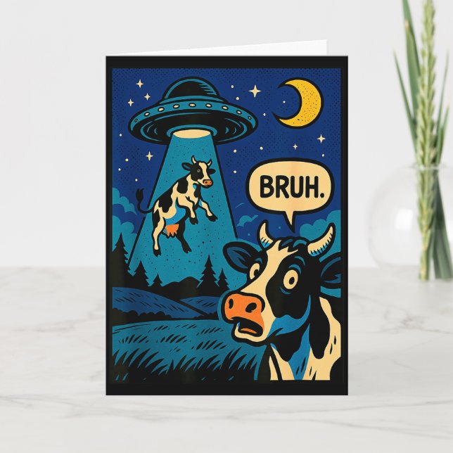 Funny Cow Meme Ufo Alien Zoo Boys Girls Kids  Card (Front)