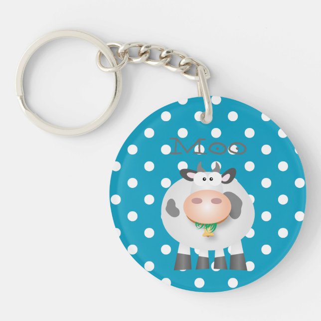 Funny Cow Moo And White Polka Dot Pattern Key Ring (Front)