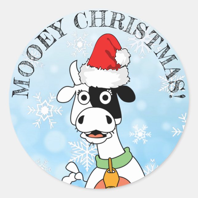 Funny Cow Mooey Christmas Sticker (Front)