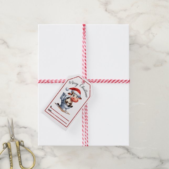 Funny cow-on-toilet Christmas tag (With Twine)