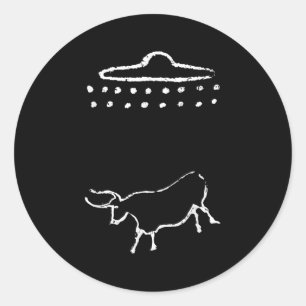 Funny Cow Or Steer Ufo Alien Ancient Cave Painting Classic Round Sticker