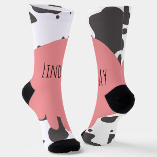 Funny Cow Pink Name Pattern Socks