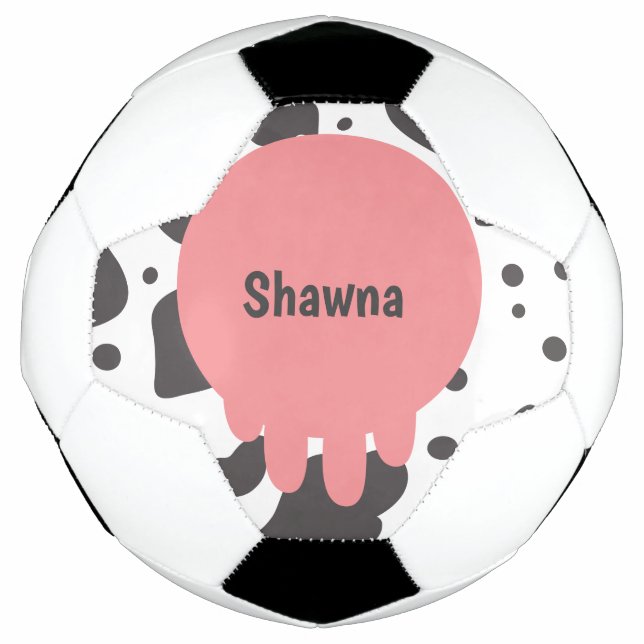 Funny Cow Pink Pattern Monogram Name   Soccer Ball (Front)