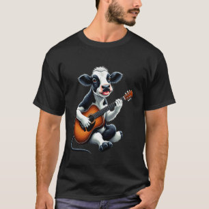 Funny Cow Playing Guitar Design for Music Lovers T-Shirt