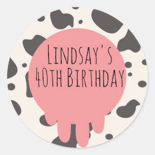 Funny Cow Print Adult Party 40th Birthday    Classic Round Sticker