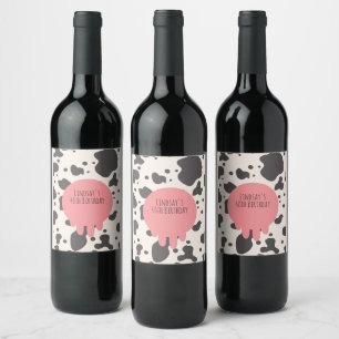 Funny Cow Print Adult Party 40th Birthday Wine Label