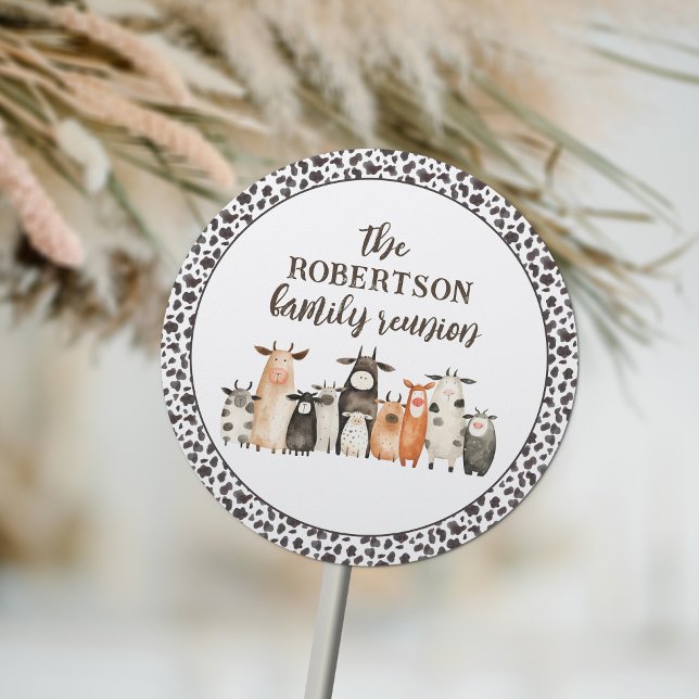 Funny Cow Print Country Family Reunion Classic Round Sticker (Creator Uploaded)