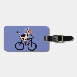 Funny Cow Riding Bicycle Art Luggage Tag