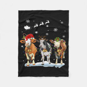 Funny Cow Santa Merry Christmas Xmas Lights Pajama Fleece Blanket