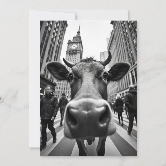 Funny Cow Selfie on a Busy City Street Invitation (Front)