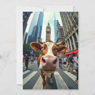 Funny Cow Selfie on a Busy City Street Invitation
