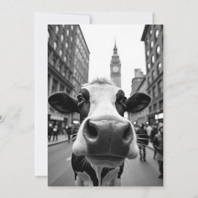 Funny Cow Selfie on a Busy City Street Invitation (Front)