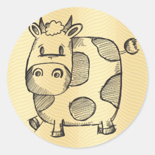 Funny Cow Sketch Classic Round Sticker