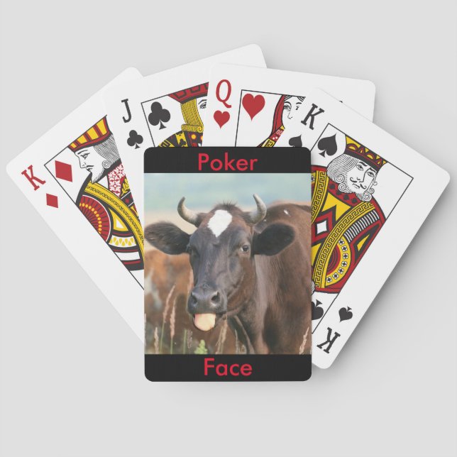Funny Cow Sticking Out Tongue Poker Face Humourous Playing Cards (Back)