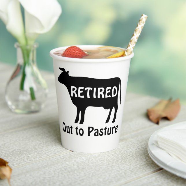 Funny Cow Theme Retirement Humour Out to Pasture Paper Cups (Insitu)