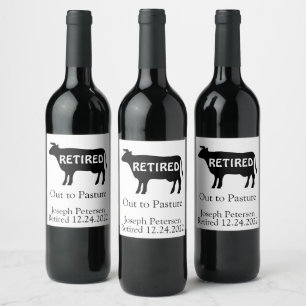 Funny Cow Theme Retirement Humour Out to Pasture Wine Label