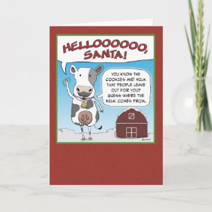 Funny Cow Tries to Get Santa's Attention Christmas Holiday Card