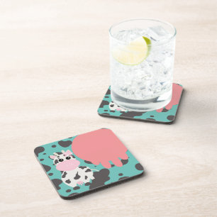 Funny Cow Udder Cartoon Pattern Pink Coaster