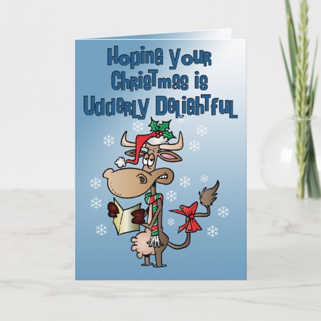 Funny Cow Udderly Delightful Christmas Card (Front)