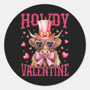 Funny Cow Valentine Cute Western Heart Sungles Classic Round Sticker