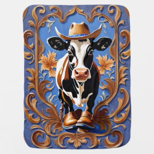 Funny Cow Wearing Cowboy Hat and Boots Baby Blanket