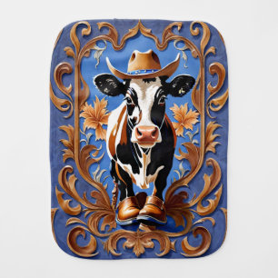 Funny Cow Wearing Cowboy Hat and Boots Burp Cloth