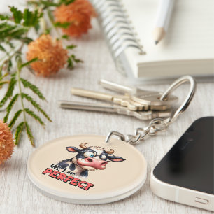 funny cow word art key ring