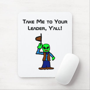 Funny Cowboy Alien Cartoon with UFO Abduction Mouse Mat