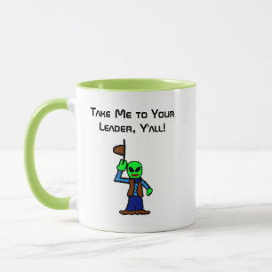 Funny Cowboy Alien Cartoon with UFO Abduction Mug