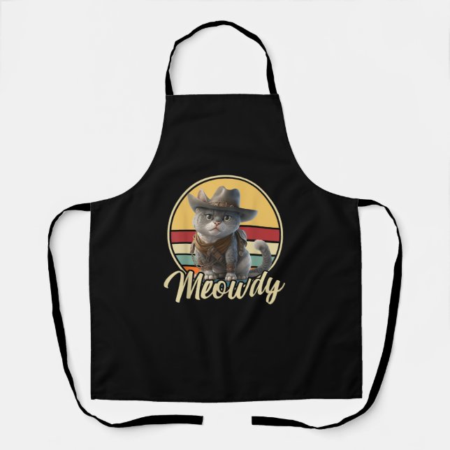 Funny Cowboy Cat Mashup Meow Howdy Kitten Lovers M Apron (Front)