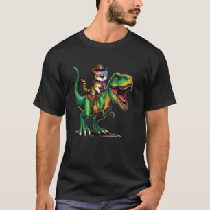 Funny Cowboy Cat Riding Dinosaur USA Flag T-Rex 4t T-Shirt