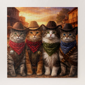 Funny Cowboy Cats Puzzle | Cute Western Cat Art