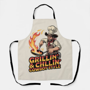 Funny Cowboy Chef “GRILLIN’&CHILLIN’ COWBOY STYLE” Apron