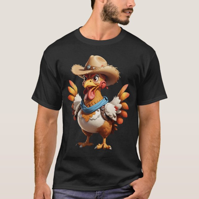 Funny cowboy chicken cowboy graphic t shirt (Front)